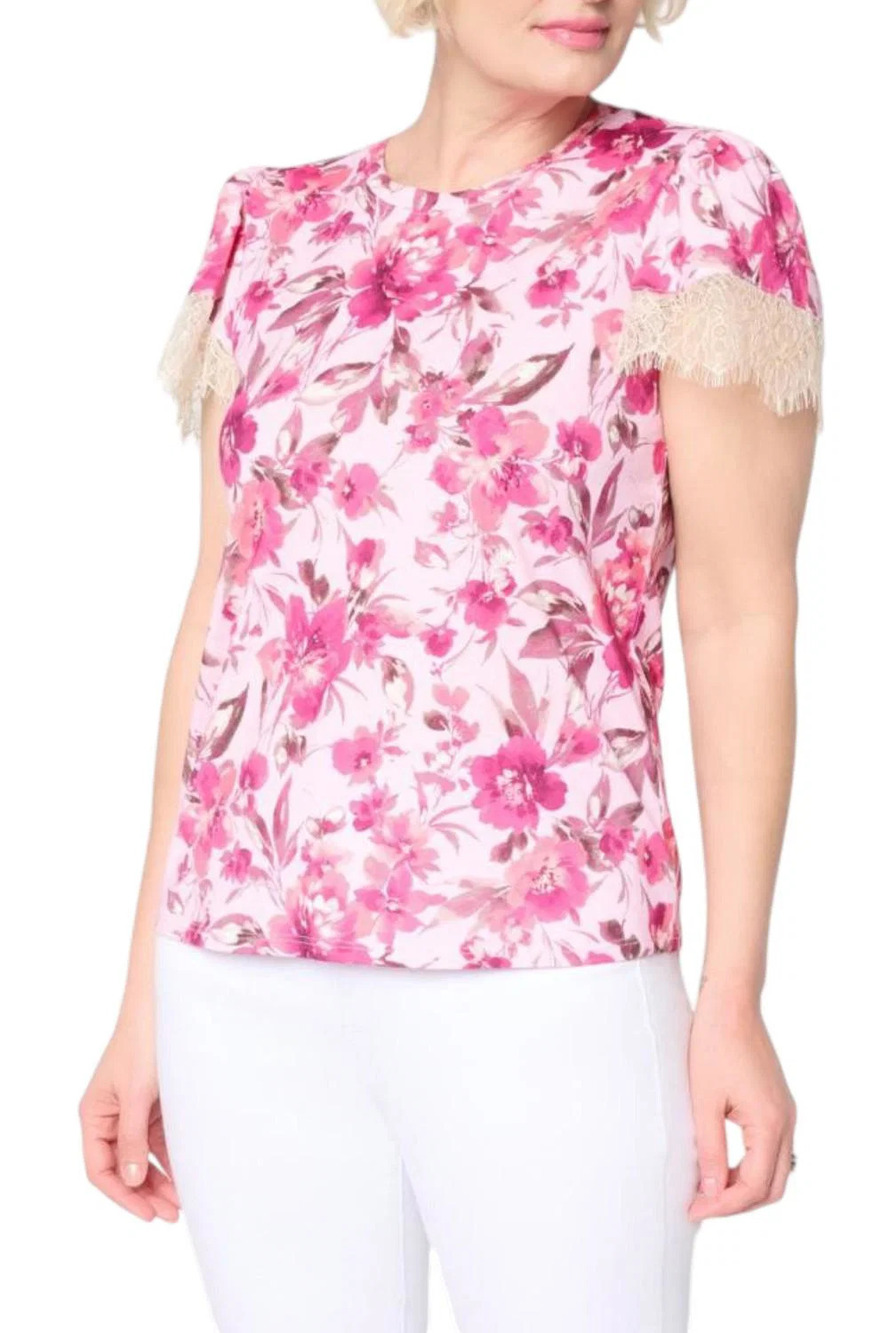 G by Giuliana Women's Printed Modal Tee w/Lace Blush - Plus